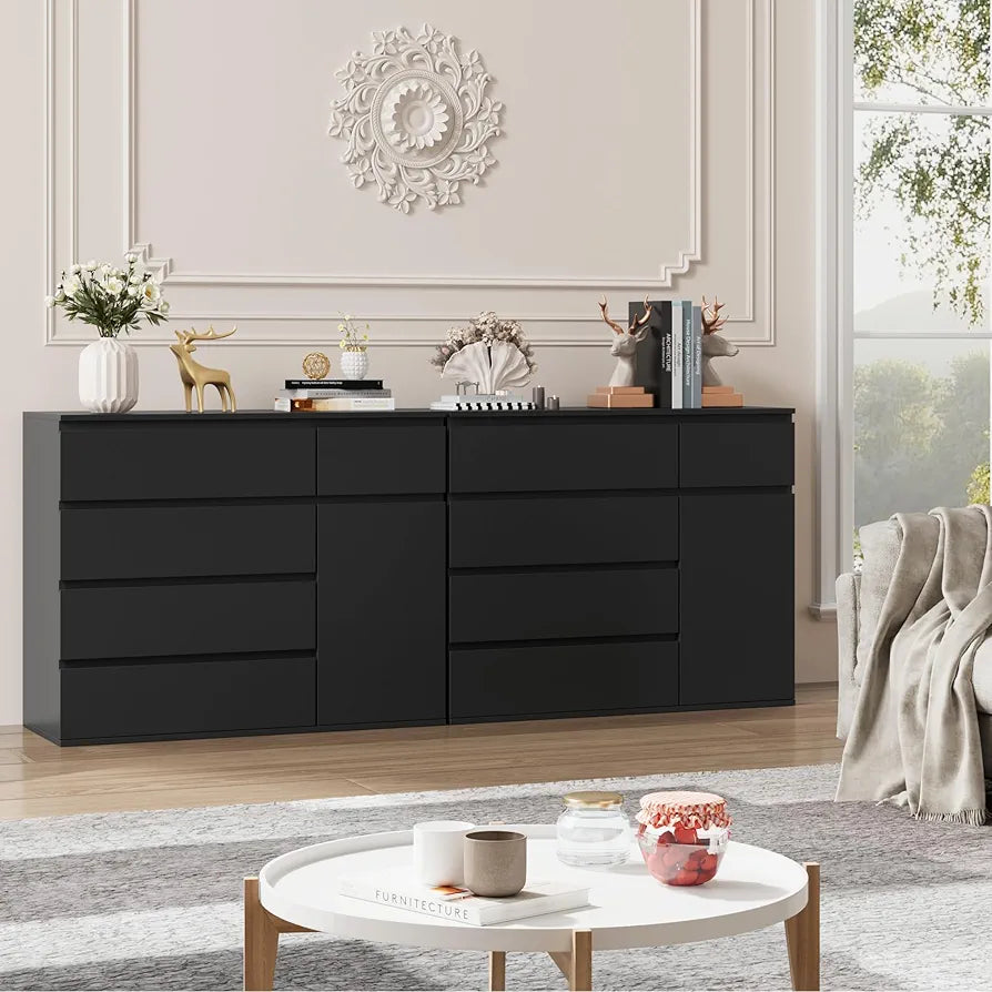 Bedroom Chest of Drawers Black Chest of Drawers with 5 Drawers 1 Door Large Storage Cabinet Dresser Wide Sideboard for Living Room Hallway 100x40x80cm